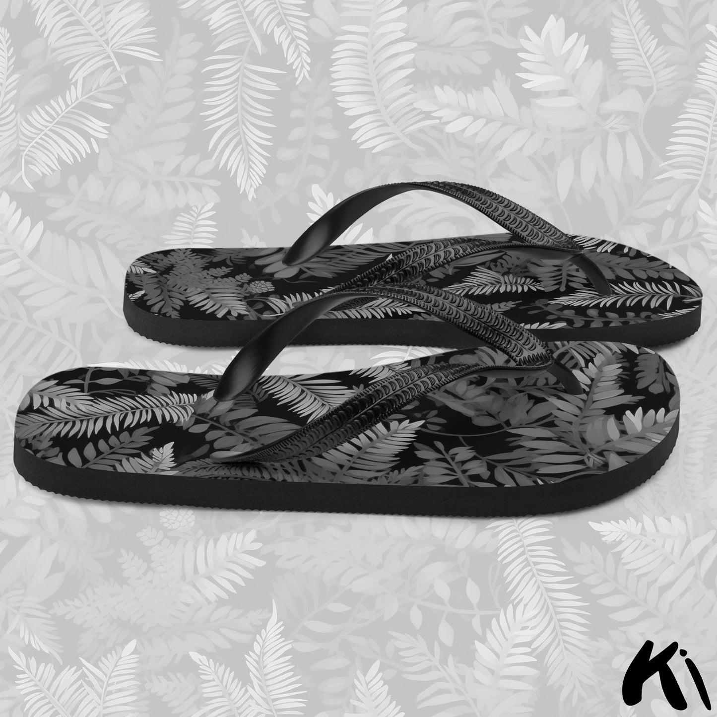 Black & Grey FERN LEAF Jandals