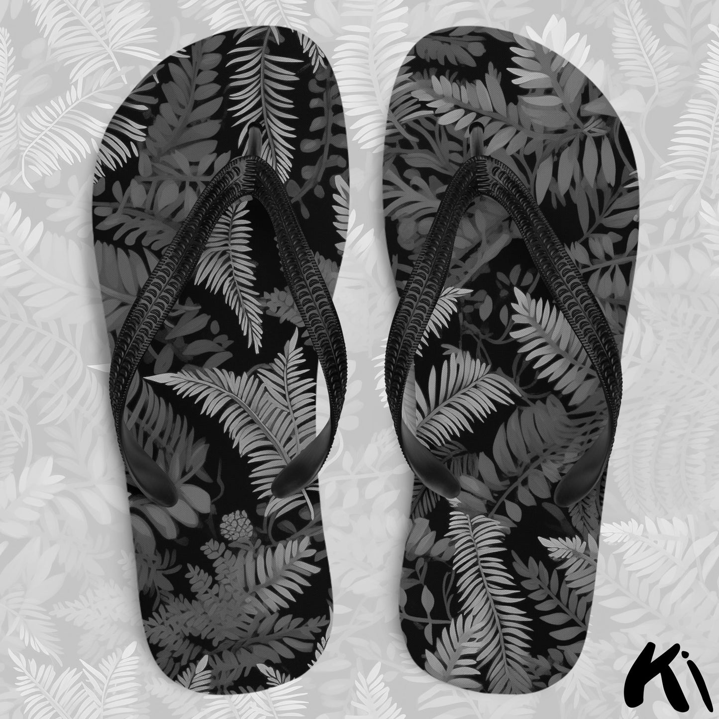 Black & Grey FERN LEAF Jandals