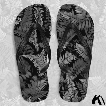 Black & Grey FERN LEAF Jandals