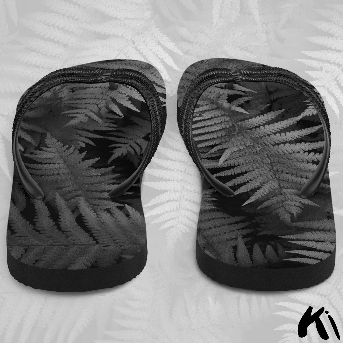 "MIDNIGHT FERNS" Fern Leaf Jandals
