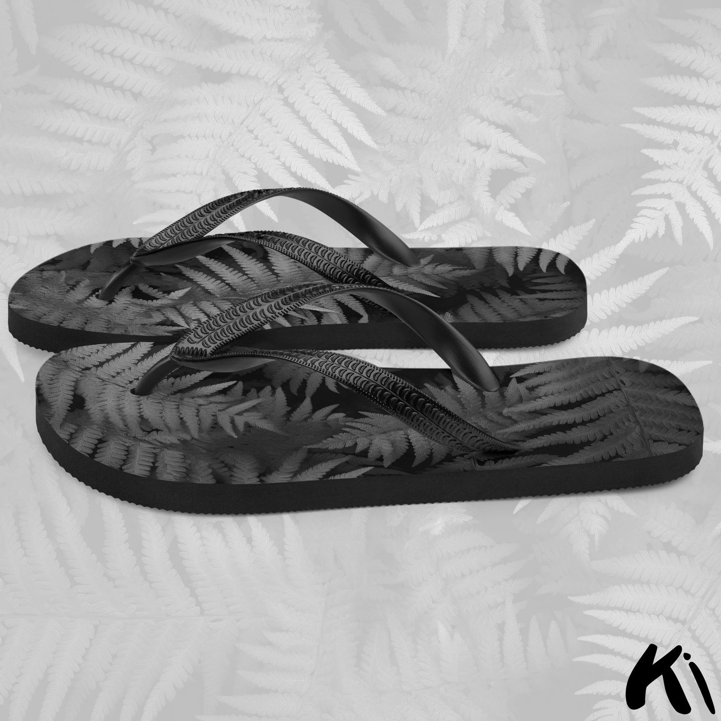 "MIDNIGHT FERNS" Fern Leaf Jandals