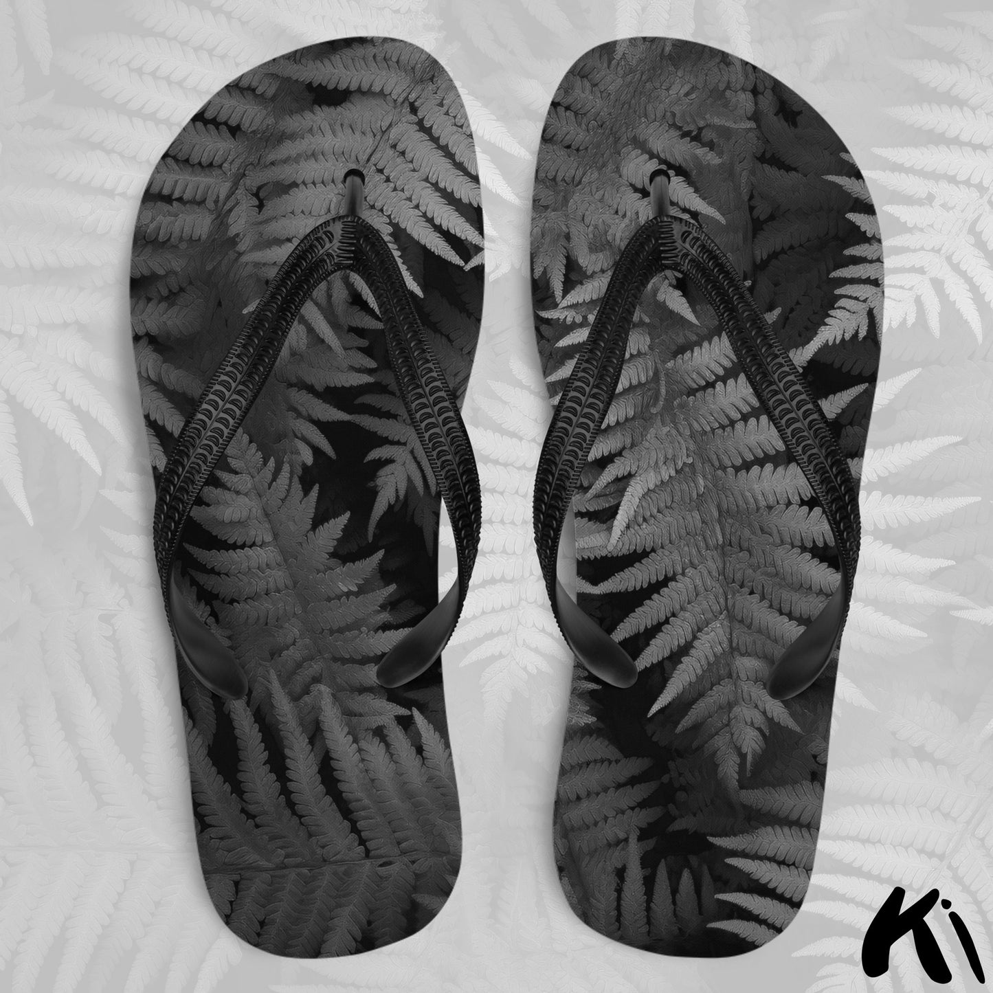 "MIDNIGHT FERNS" Fern Leaf Jandals