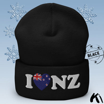 I LOVE NZ Embroidered Cuffed Beanie