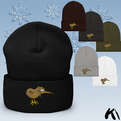 KIWI BIRD Embroidered Cuffed Beanie
