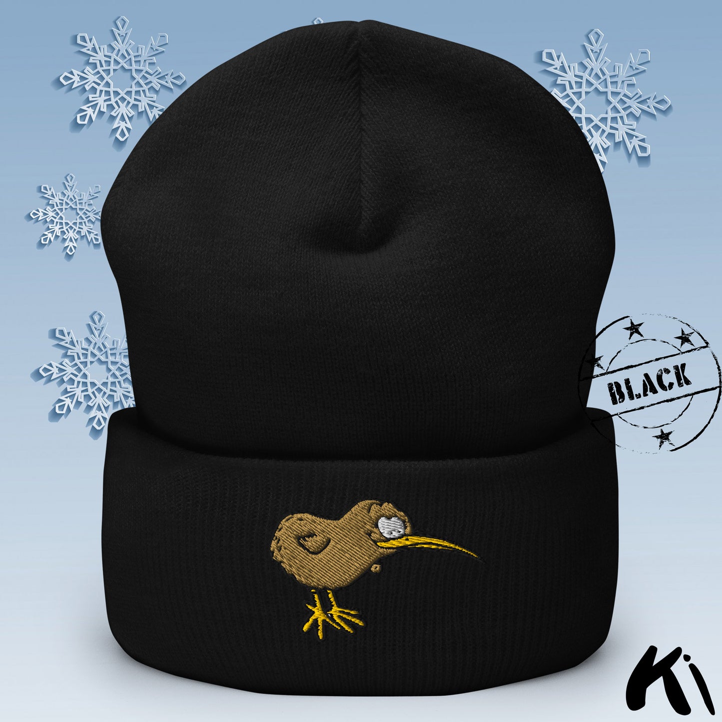 KIWI BIRD Embroidered Cuffed Beanie