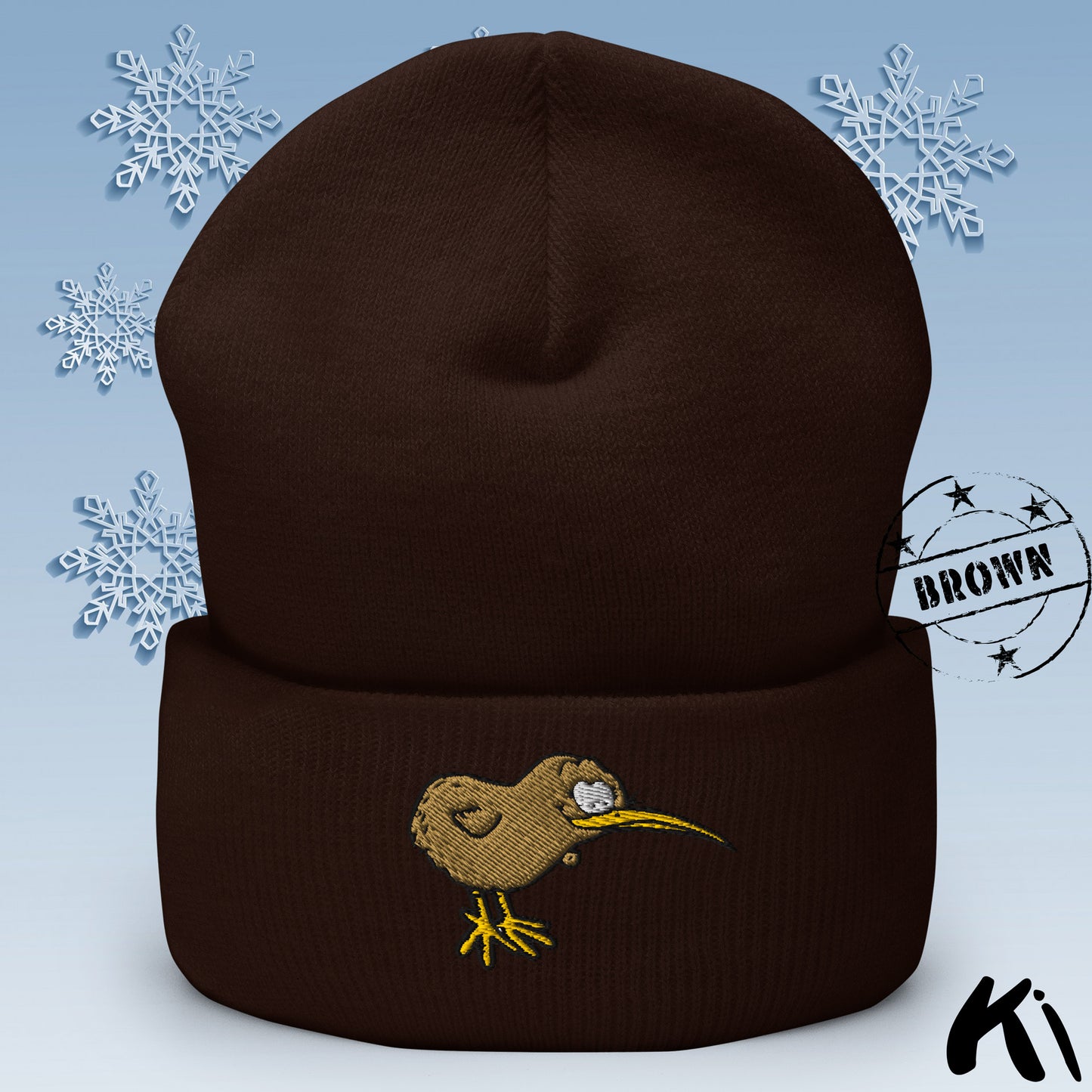 KIWI BIRD Embroidered Cuffed Beanie