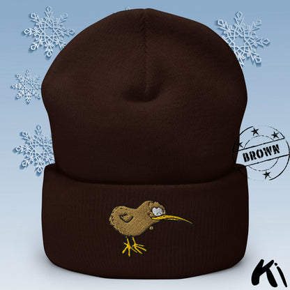 KIWI BIRD Embroidered Cuffed Beanie