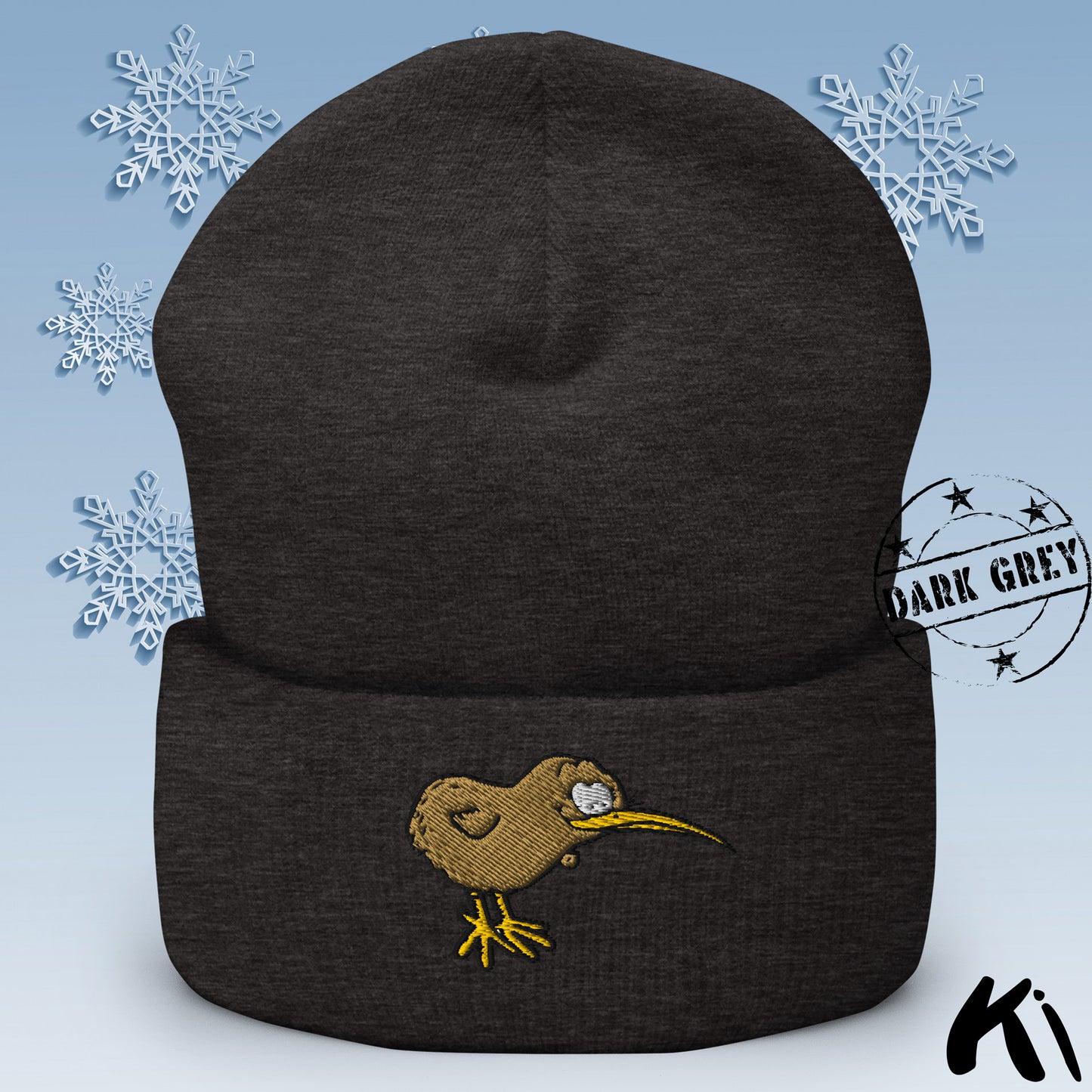 KIWI BIRD Embroidered Cuffed Beanie