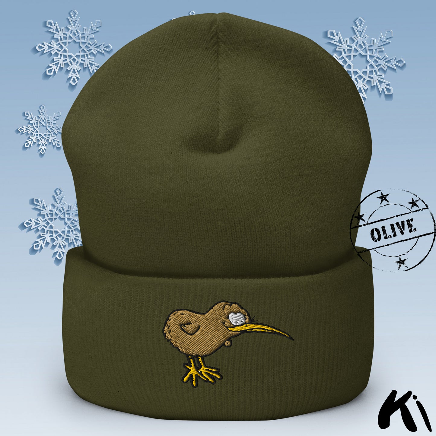 KIWI BIRD Embroidered Cuffed Beanie