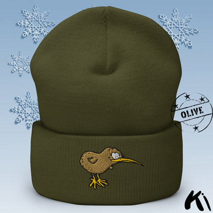 KIWI BIRD Embroidered Cuffed Beanie