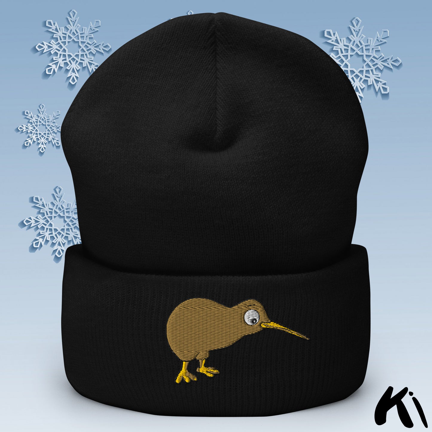 KIWI BIRD Embroidered Cuffed Beanie