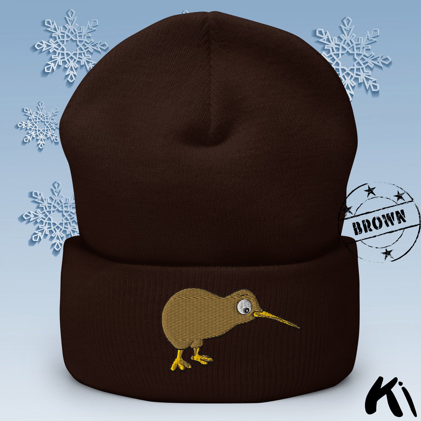 KIWI BIRD Embroidered Cuffed Beanie