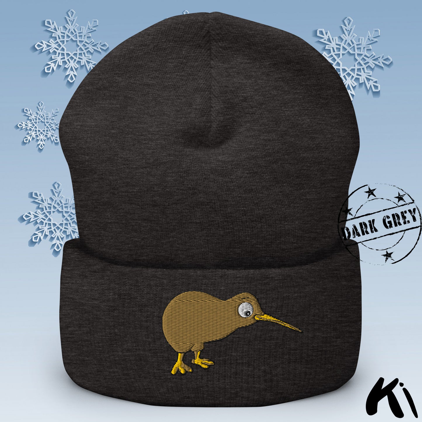 KIWI BIRD Embroidered Cuffed Beanie