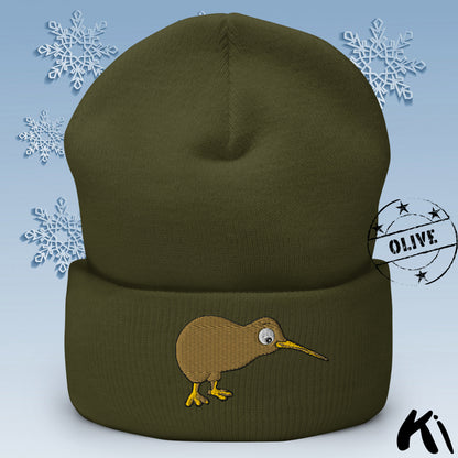 KIWI BIRD Embroidered Cuffed Beanie