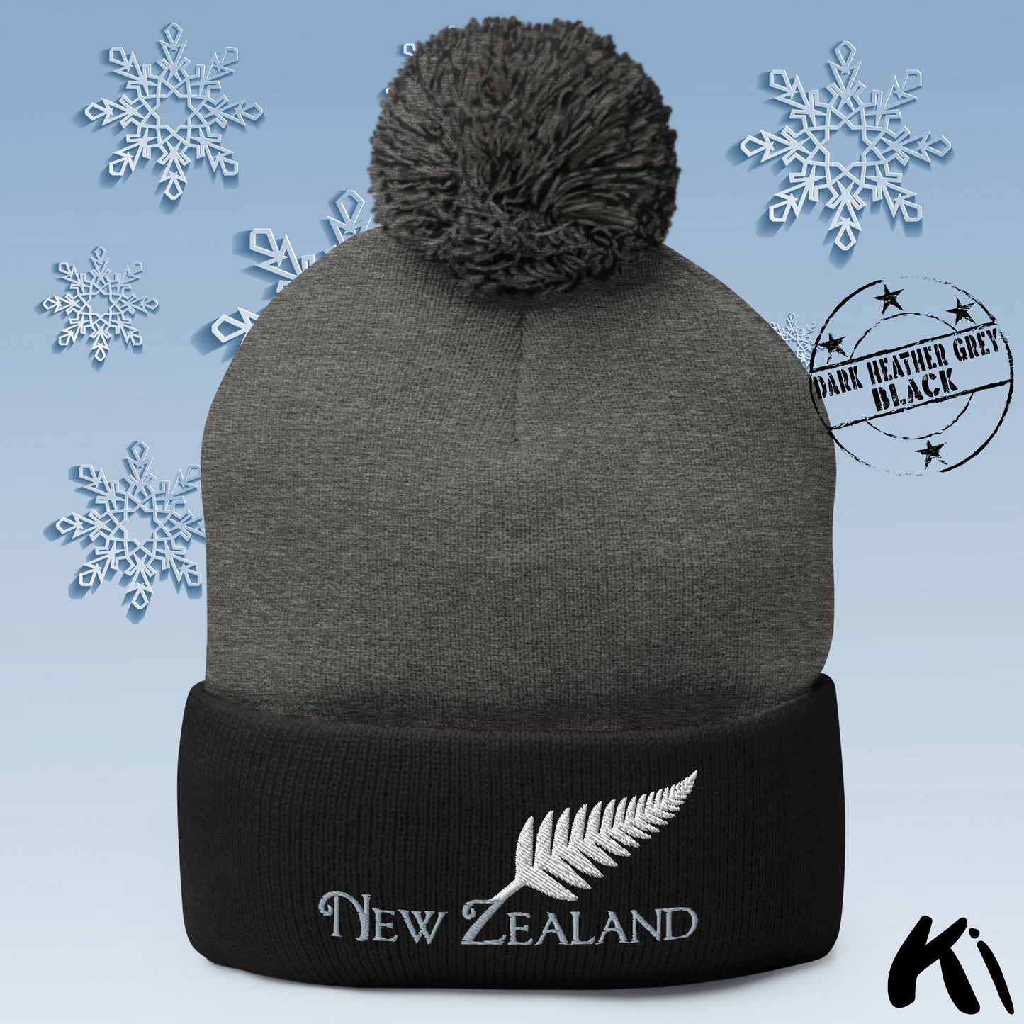 SILVER FERN NEW ZEALAND Embroidered Pom-Pom Beanie