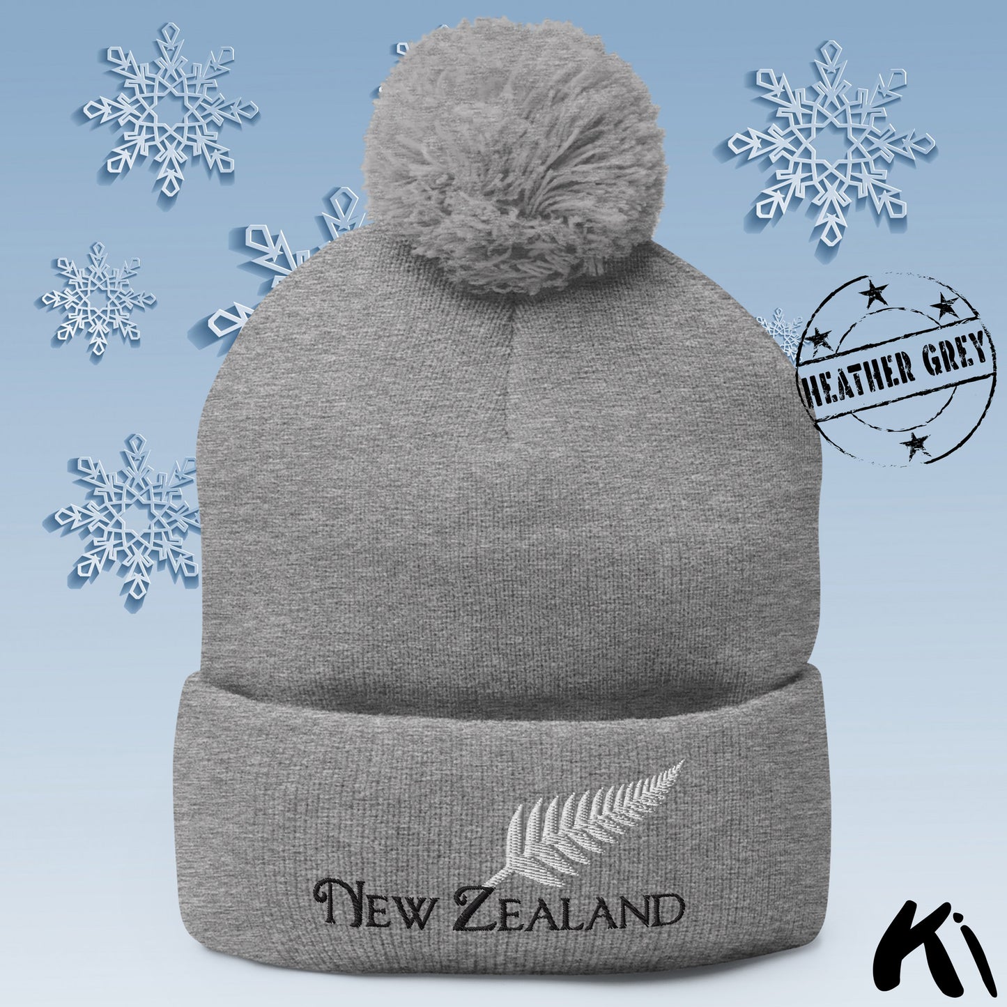 SILVER FERN NEW ZEALAND Embroidered Pom-Pom Beanie
