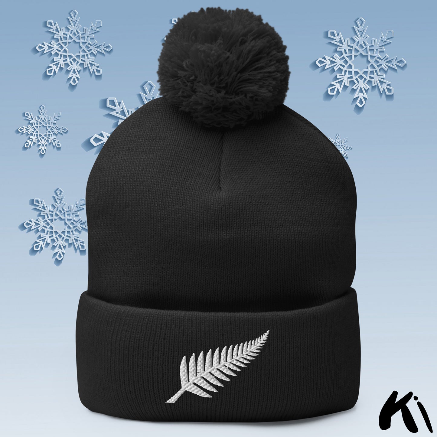 SILVER FERN Embroidered Pom Pom Beanie