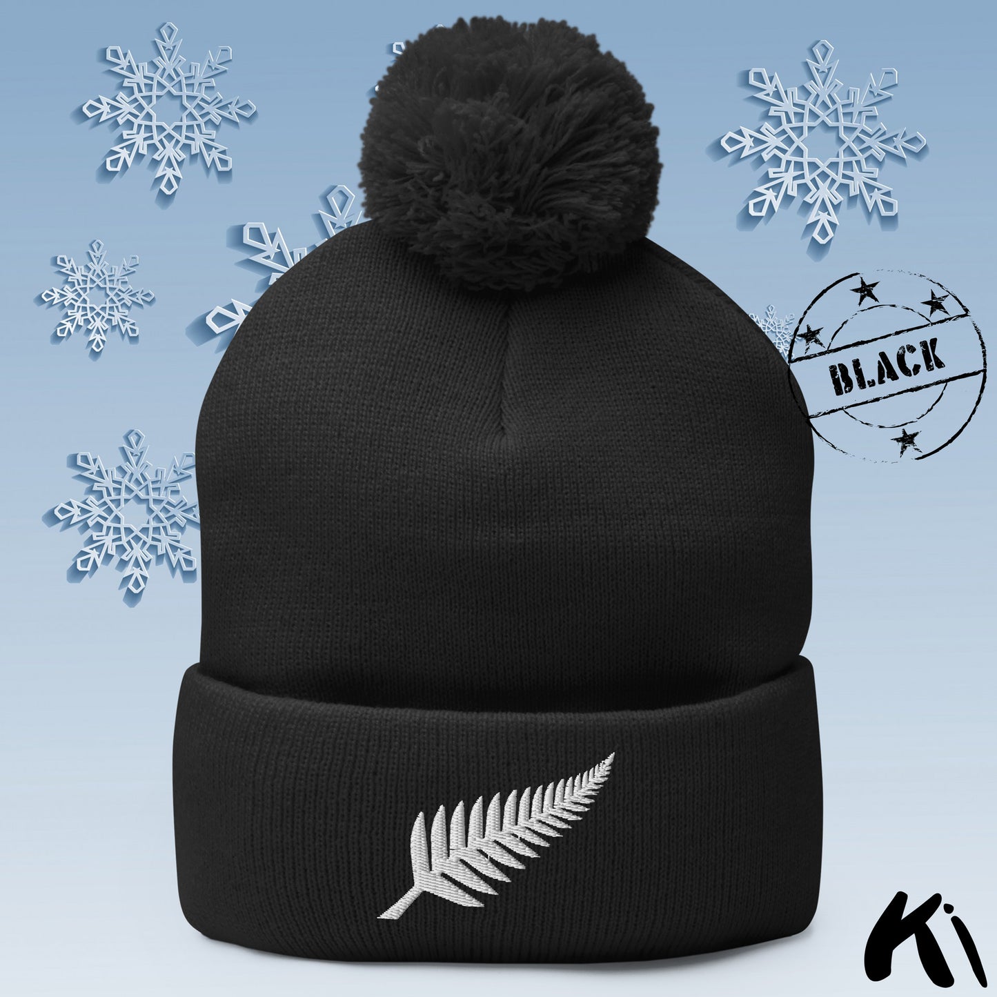 SILVER FERN Embroidered Pom Pom Beanie