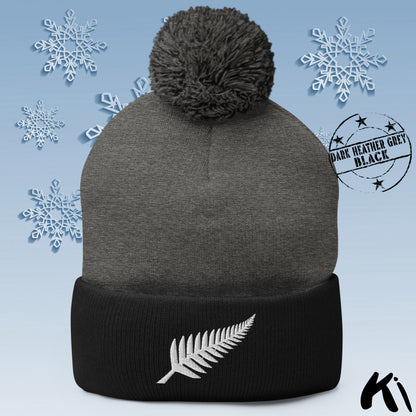 SILVER FERN Embroidered Pom Pom Beanie