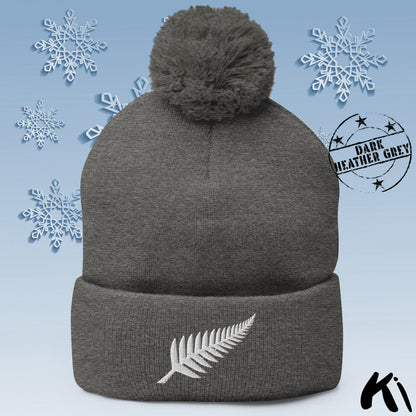 SILVER FERN Embroidered Pom Pom Beanie