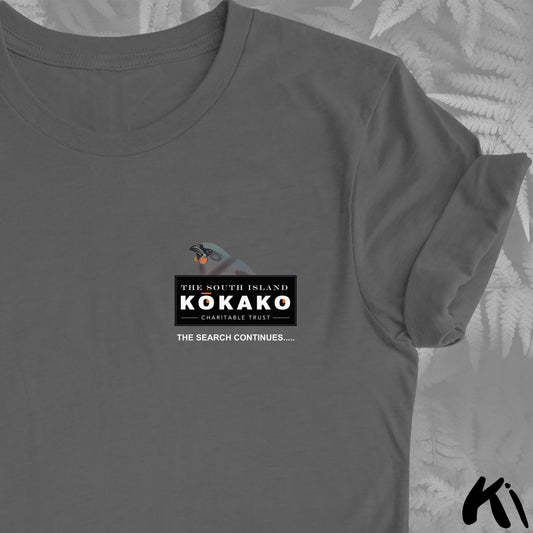 SOUTH ISLAND KŌKAKO Charitable Trust Official Fundraising Shirt - Minimalist, Dark Colours