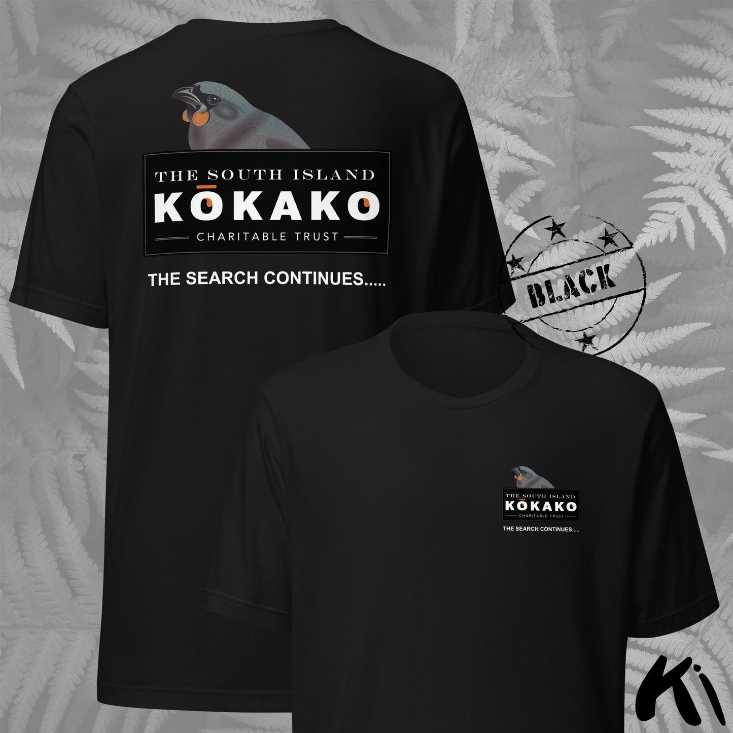 SOUTH ISLAND KŌKAKO Charitable Trust Official Fundraising FRONT and BACK Print Shirt - Dark Colours