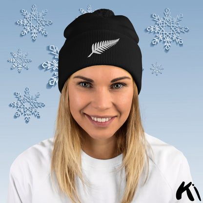 SILVER FERN Embroidered Pom Pom Beanie