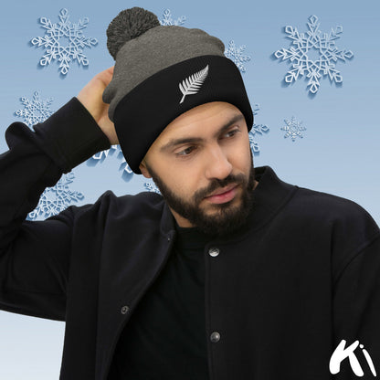 SILVER FERN Embroidered Pom Pom Beanie