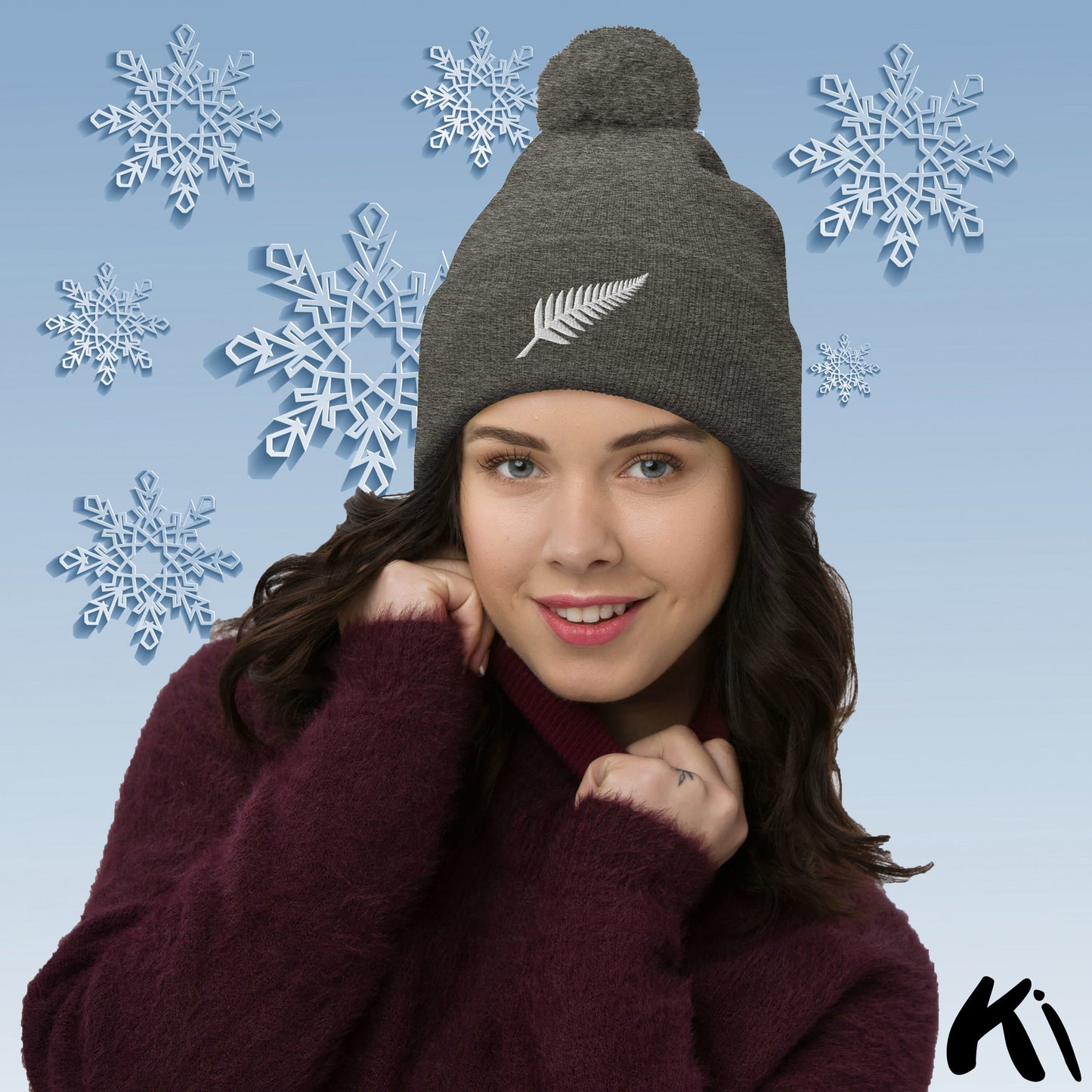 SILVER FERN Embroidered Pom Pom Beanie