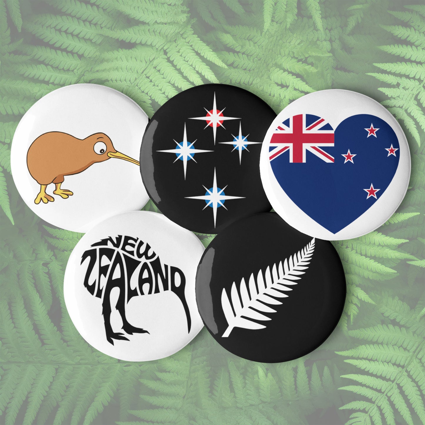 New Zealand Pin Button Set Of 5