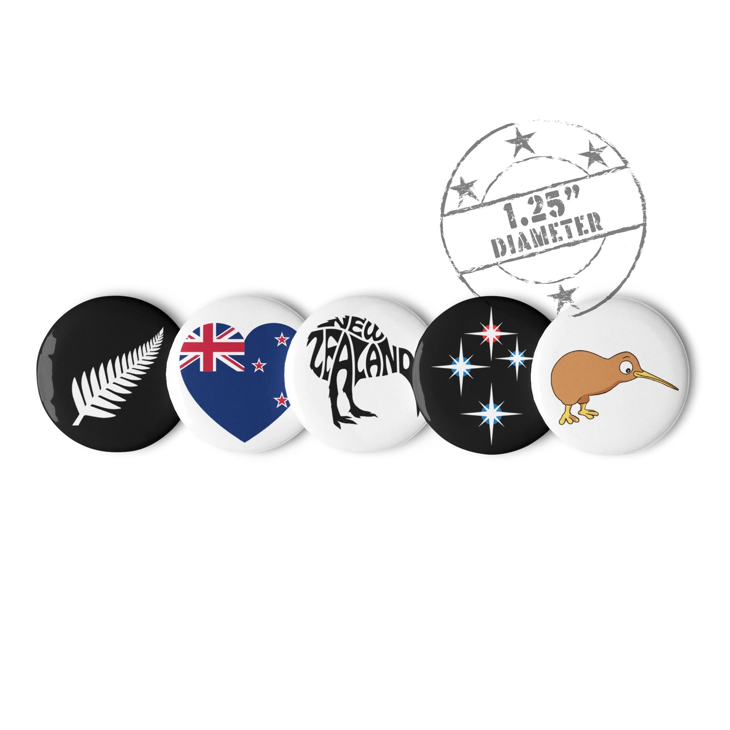 New Zealand Pin Button Set Of 5