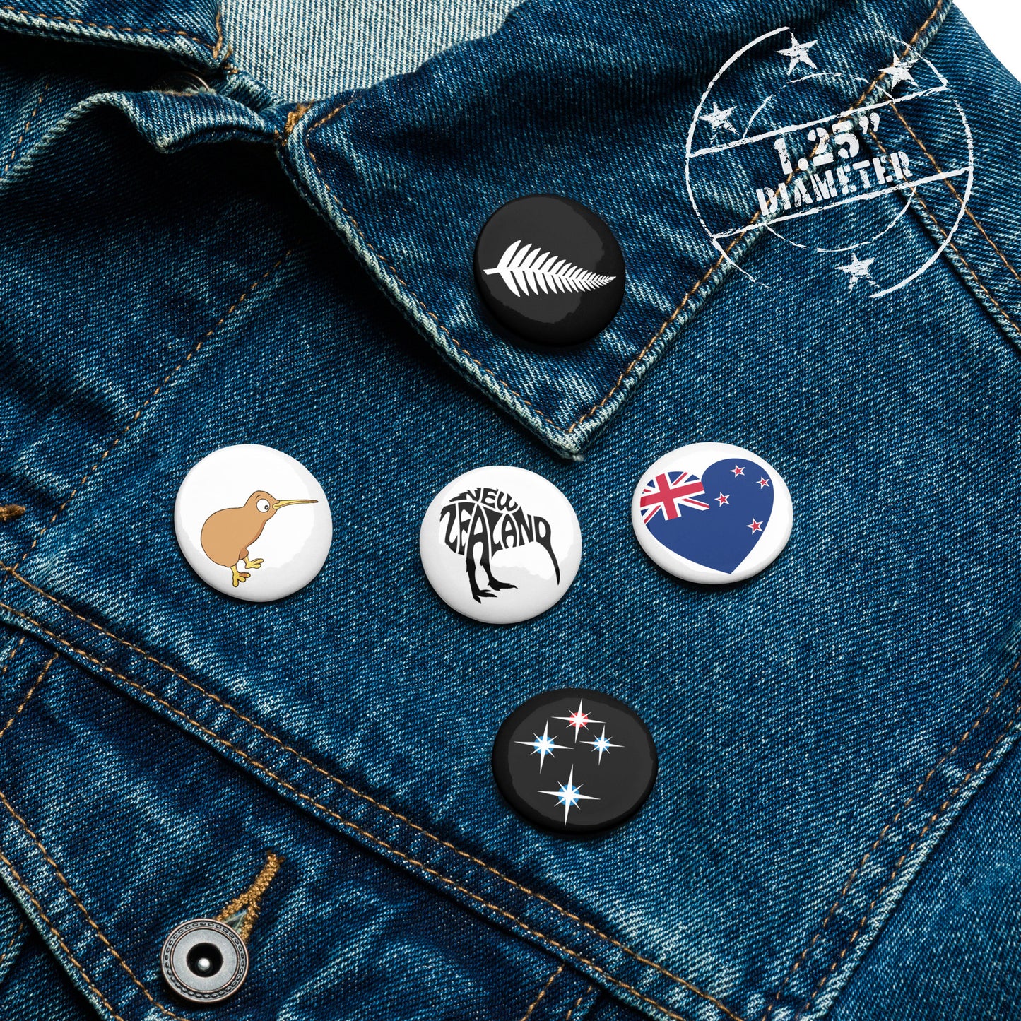 New Zealand Pin Button Set Of 5